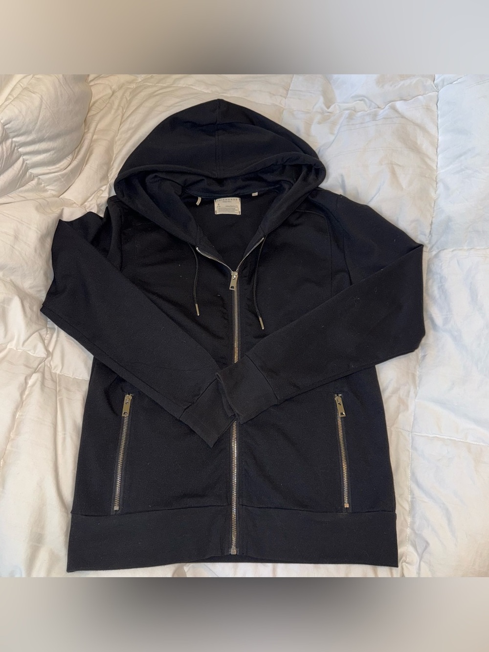 7 Diamonds Black Zip-Up Hoodie with Hood